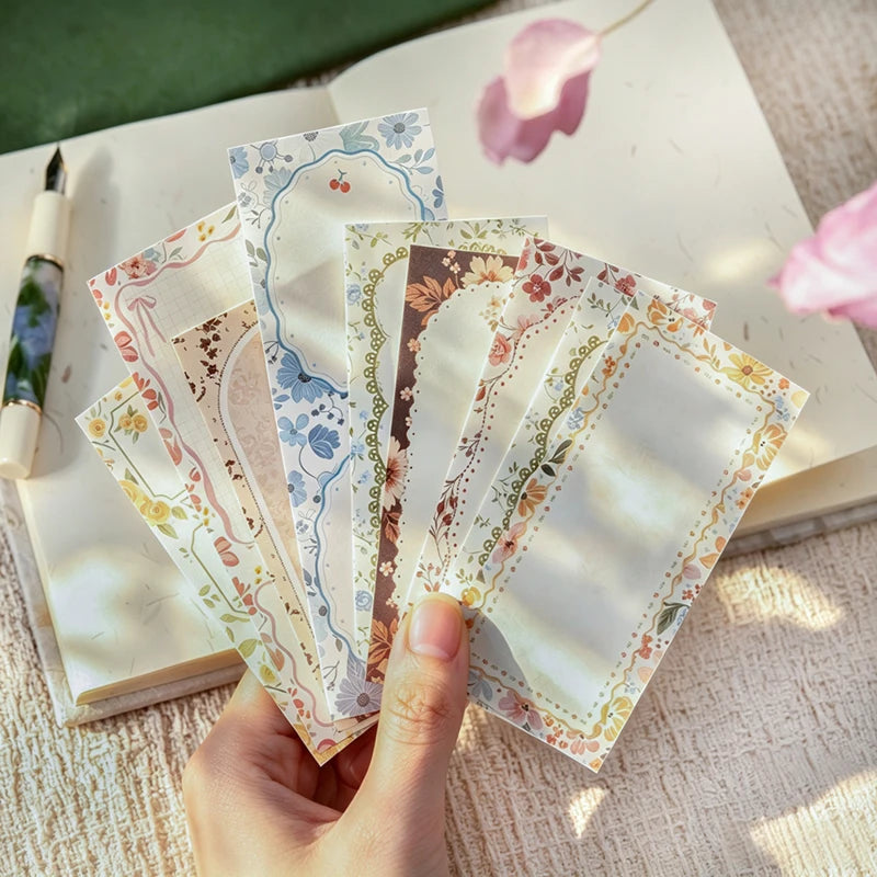 Pastoral Floral Long Sticky Notes,Tearable Afternoon Flower Field Memo Pads,Vintage Floral Background Paper for Journal Collage Qme