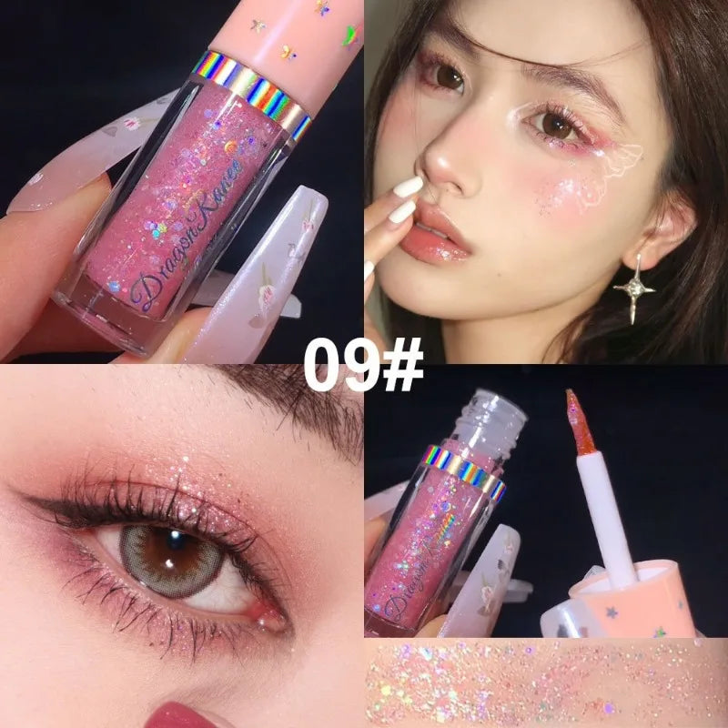 Set of 6pcs Supershiny Diamond Liquid Eyeshadow Sequins Eyeliner Silkworm Pens Highlighter Brightening Eye Shadow Glitter Makeup Qme 09