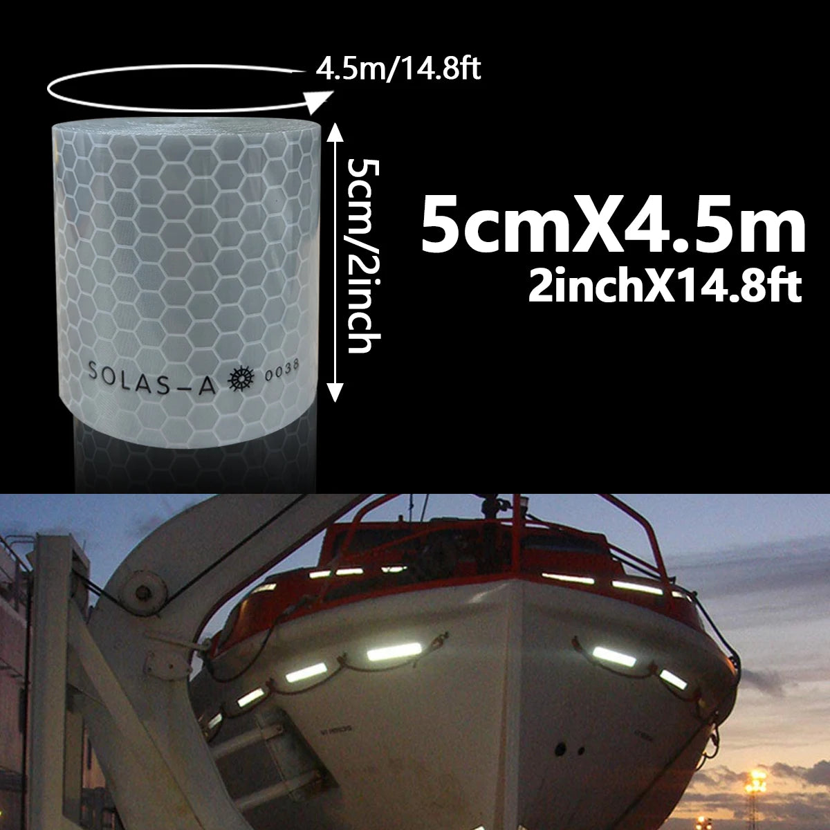 Maritime Film SOLAS Grade Reflective Tape for Ships, Eye-Catching Safety Warning, Silver White Waterproof Super Reflective Qme Length 4.5m 5cm