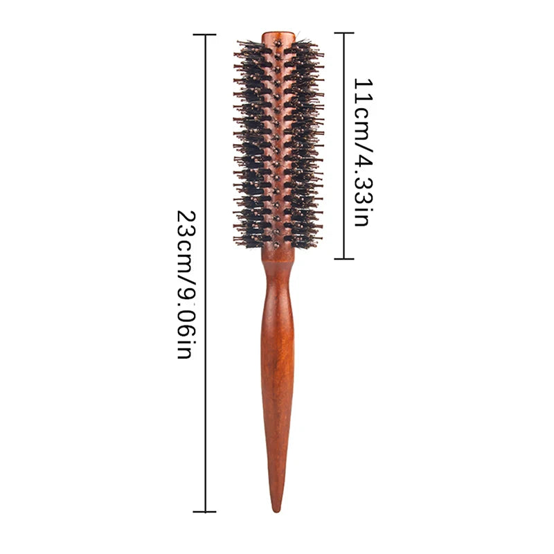 Anti Static Wood Boar Bristle Hair Round Brush Hairdresser Styling Qme