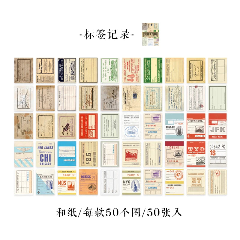 50 pcs Scrapbooking Adhesive Diy Sticker Vintage INS Stickers book for Decorative Diary Album junk journal supplies Qme C