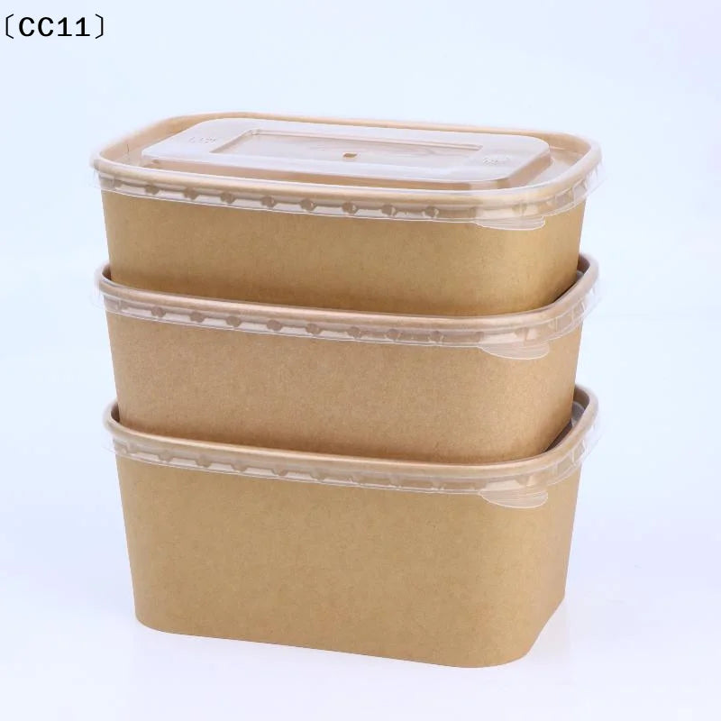 Disposable Lunch Box Kraft Paper Square Fast Food Packing Boxes Bowls Qme