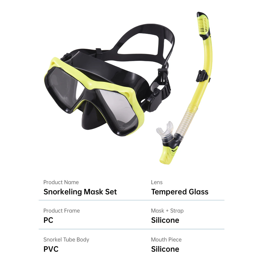 Snorkel Set for Adults Dry Snorkel with Purge Valve Travel Goggles and Snorkel Set for Adults Snorkeling Gear Qme