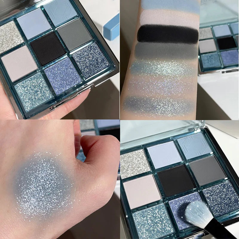 9-Color Eye Shadow Palette Vibrant Colors Shiny Waterproof Durable Qme