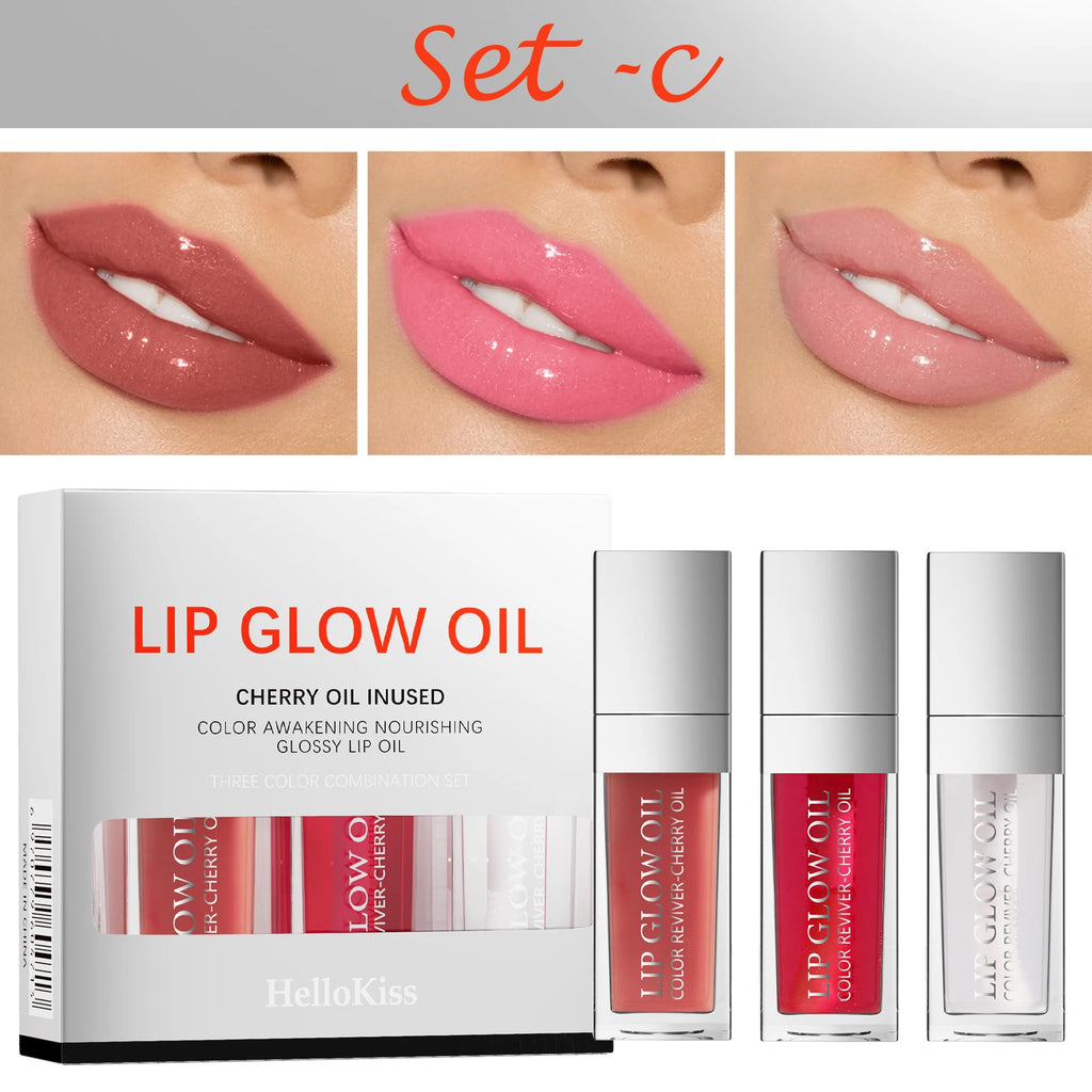 Crystal Jelly Moisturizing Lip Oil Set Plumping Lip Gloss Makeup Sexy Plump Lip Glow Oil Tinted Lip Plumper Set Qme 9901-C