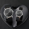 2 peças relógios de casal escala simples mostrador relógio de quartzo masculino feminino pulseira de couro relógios de pulso Qme black