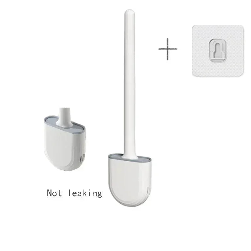 Wall Mounted Silicone Toilet Brush Set Flexible Flat Head Toilet Bowl Cleaner Brush for WC Bathroom Cleaning Dead Ends & Corners Qme White