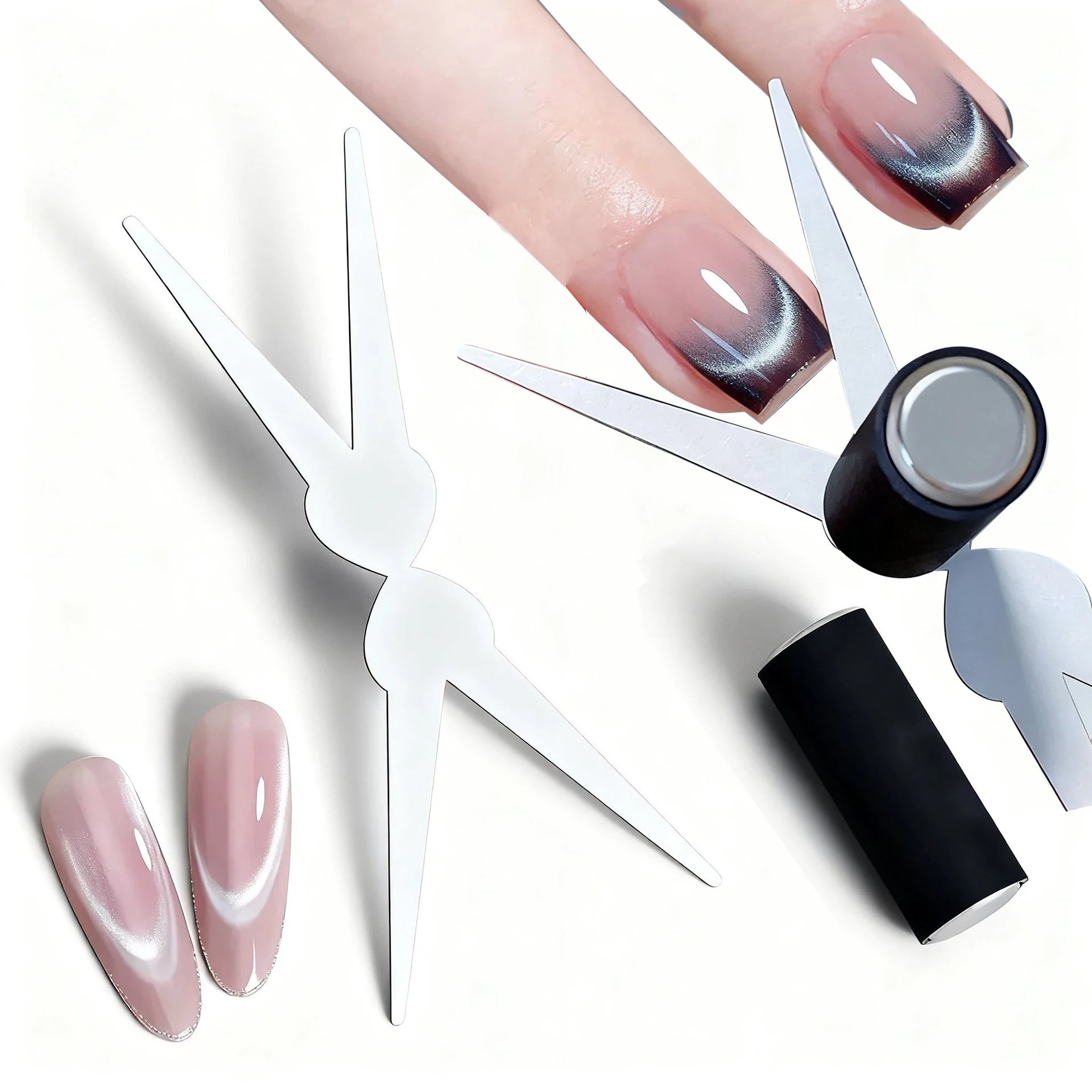 Double-head French Nail Art Magnet Set Cat Eye Magnetic Rod Combination Nail Art DIY V-Shaped Effect Gel Nail Polish Magnet Qme