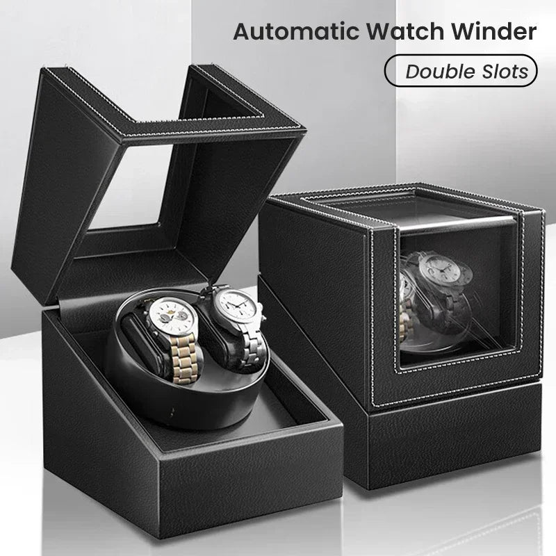 Double Watch Winder for Automatic Watches Automatic Watch Winder Leather Box 2 Slots Watch Winder for Men with Quiet Motor Qme