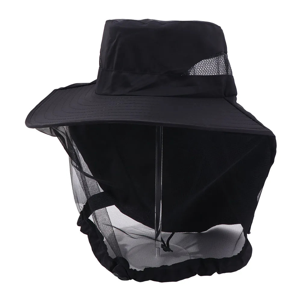 Casual Foldable Bee Mosquito Hat Wide Brim Insect Proof Net Cover Fisherman Hat Face Covering Mesh Mask Sun Protection Hat Men Qme Black