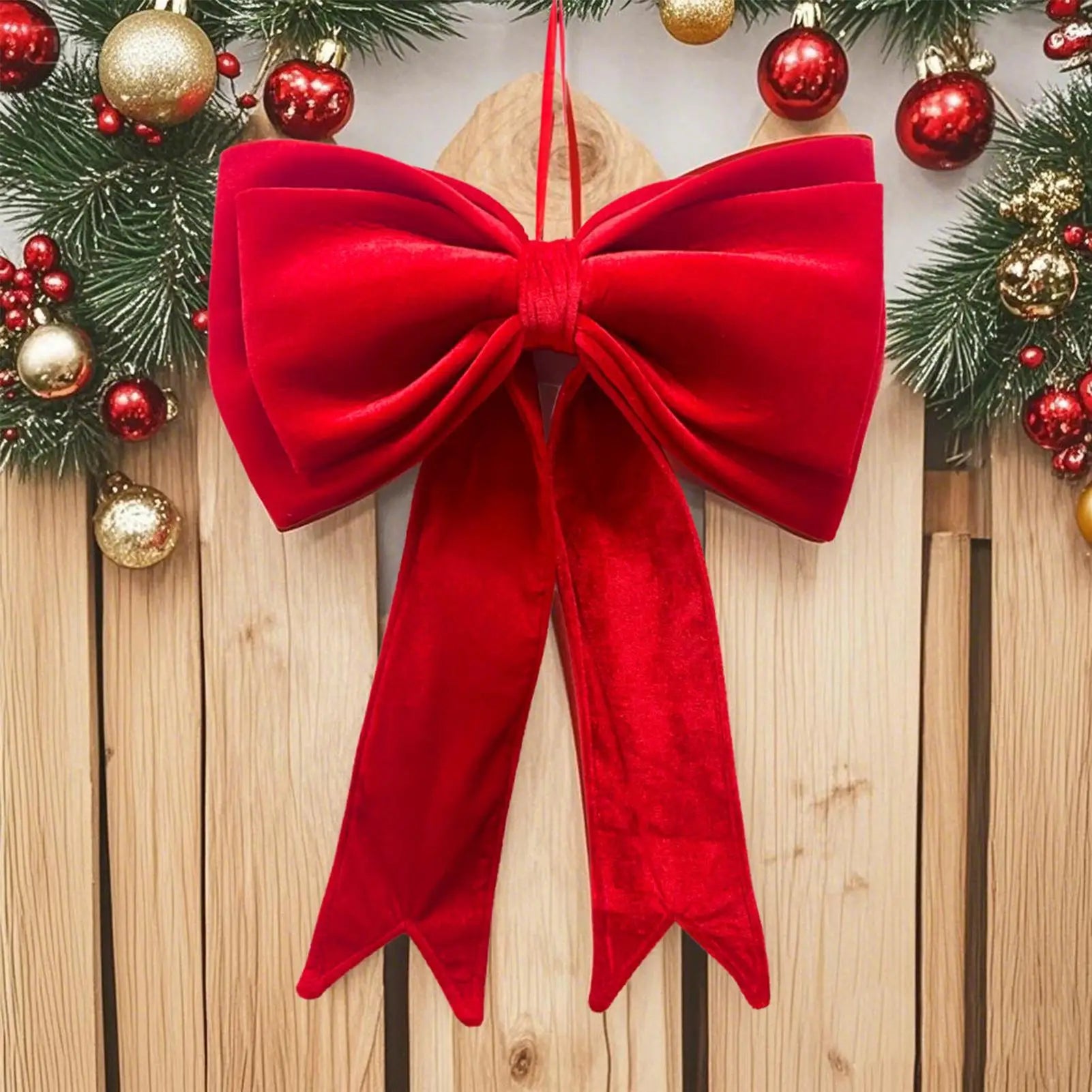 Velvet Christmas Bows 19x25 Inch Holiday Decor Hangable Holiday Decorations for Front Door Office Wreath Staircase Window Sill Qme