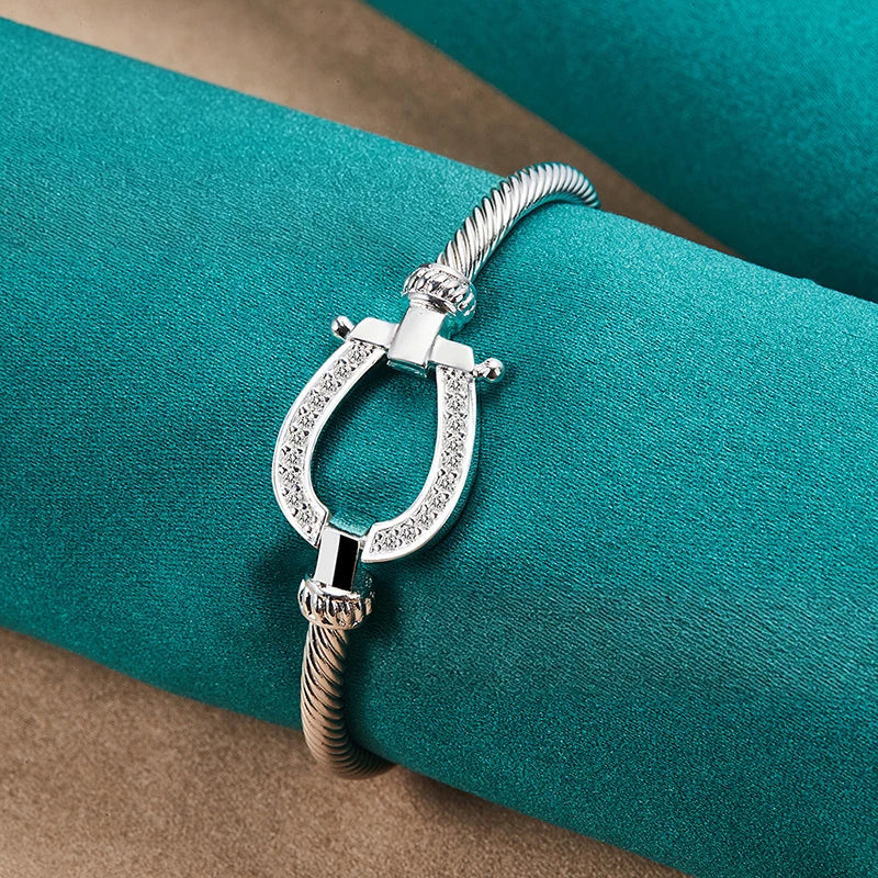 1Pcs Fashion Charm Party Jewelry Silver Geometry Zircon Open Bangle Bracelet For Woman Man Wedding Engagement Qme