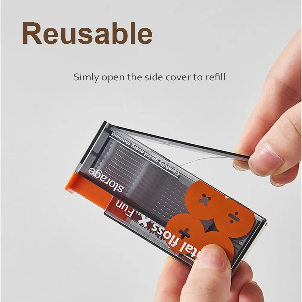 Auto Dental Floss Dispenser Small Hilo Protable Floss Picks Storage Box Refillable Toothpicks Teeth Cleaning Tool Tooth Pick Qme