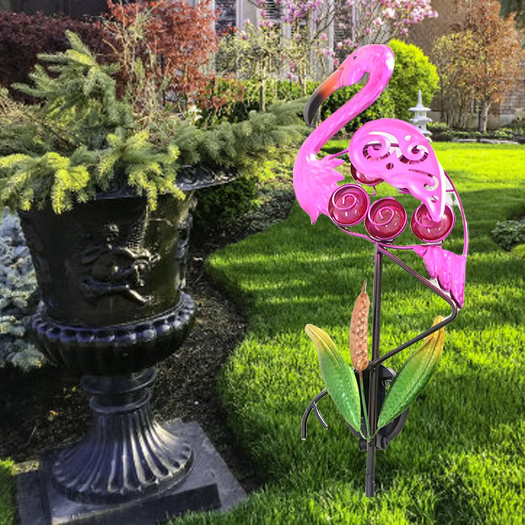 Outdoor Solar Flamingo Garden Light LED Hollow Metal Lawn Stake Lamp Waterproof Decorative Landscape Yard Light Qme