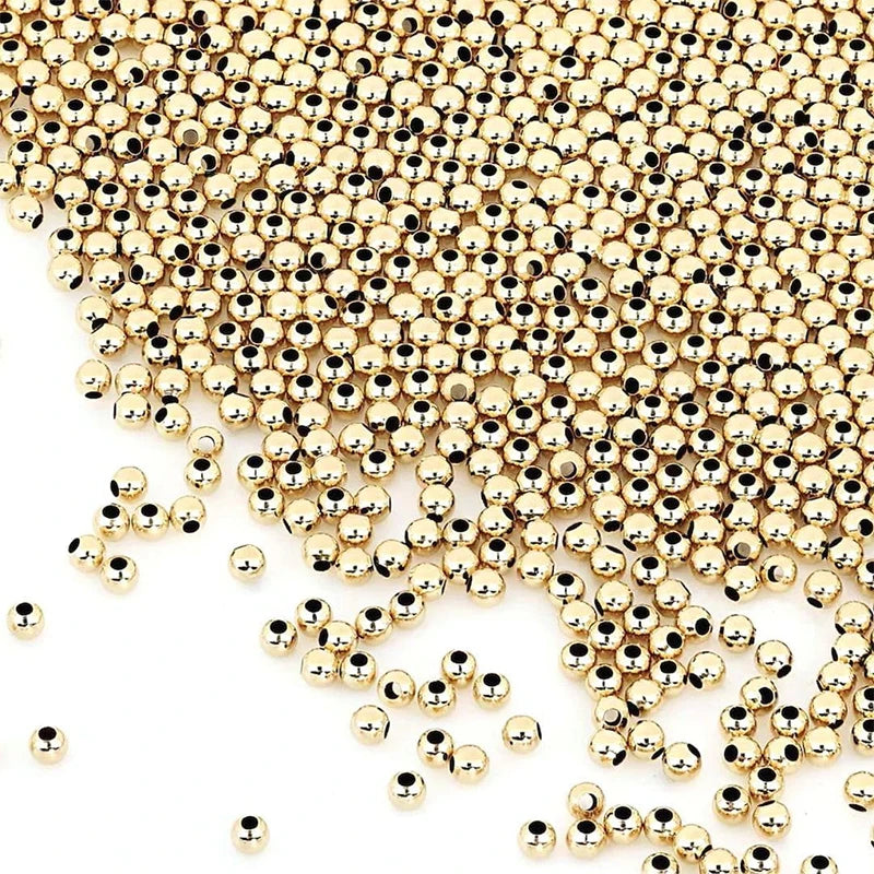 Wholesale 50PCS 2-4MM 14K Gold beads round smooth jewelry beads for bracelet&necklace making 14K Gold jewelry Findings Qme