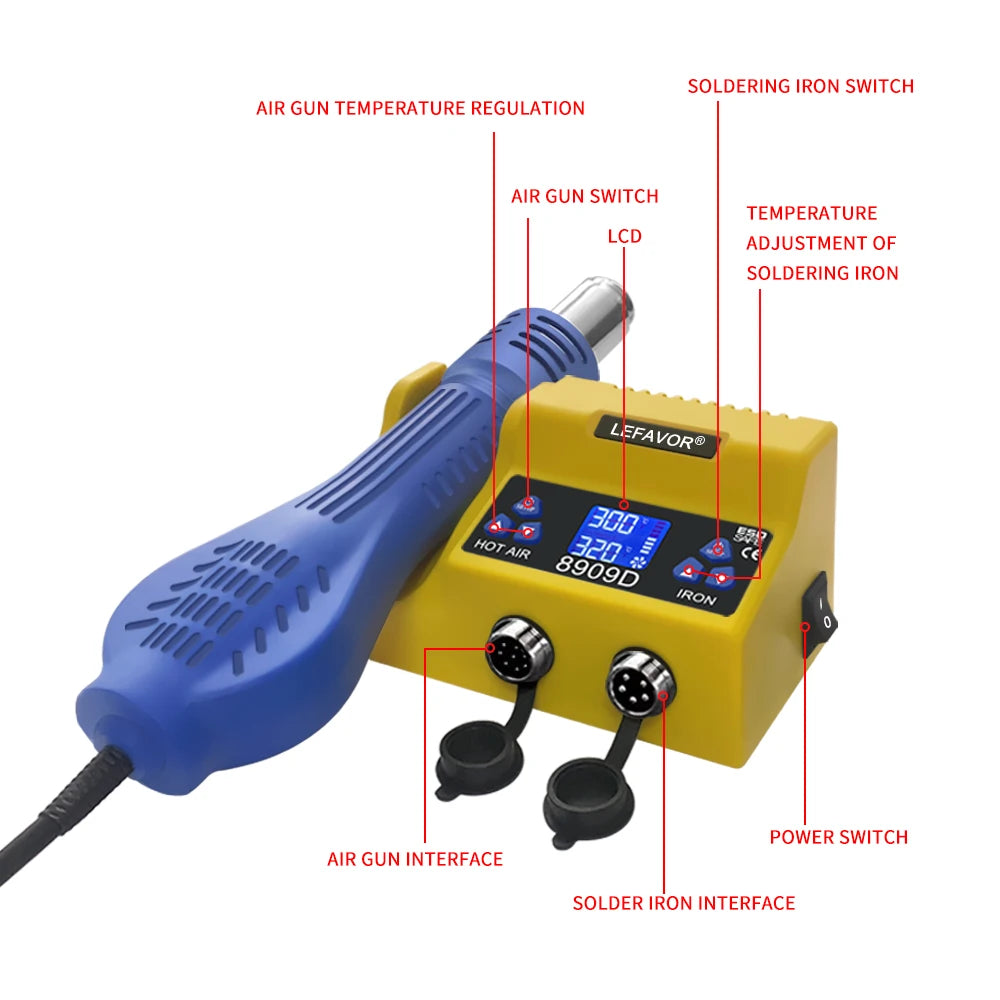1 Digital Soldering Station Iron Air Gun BGA SMD Welding Rework Tool Qme