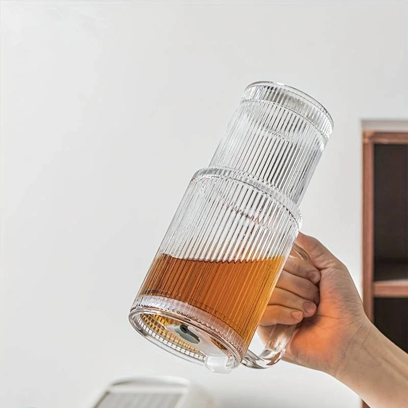 Vertical Striped Glass Cup With Handle Lid Straw Large Clear Tumbler Iced Coffee Tea Juice Cup Summer Portable Drinking Mug Qme