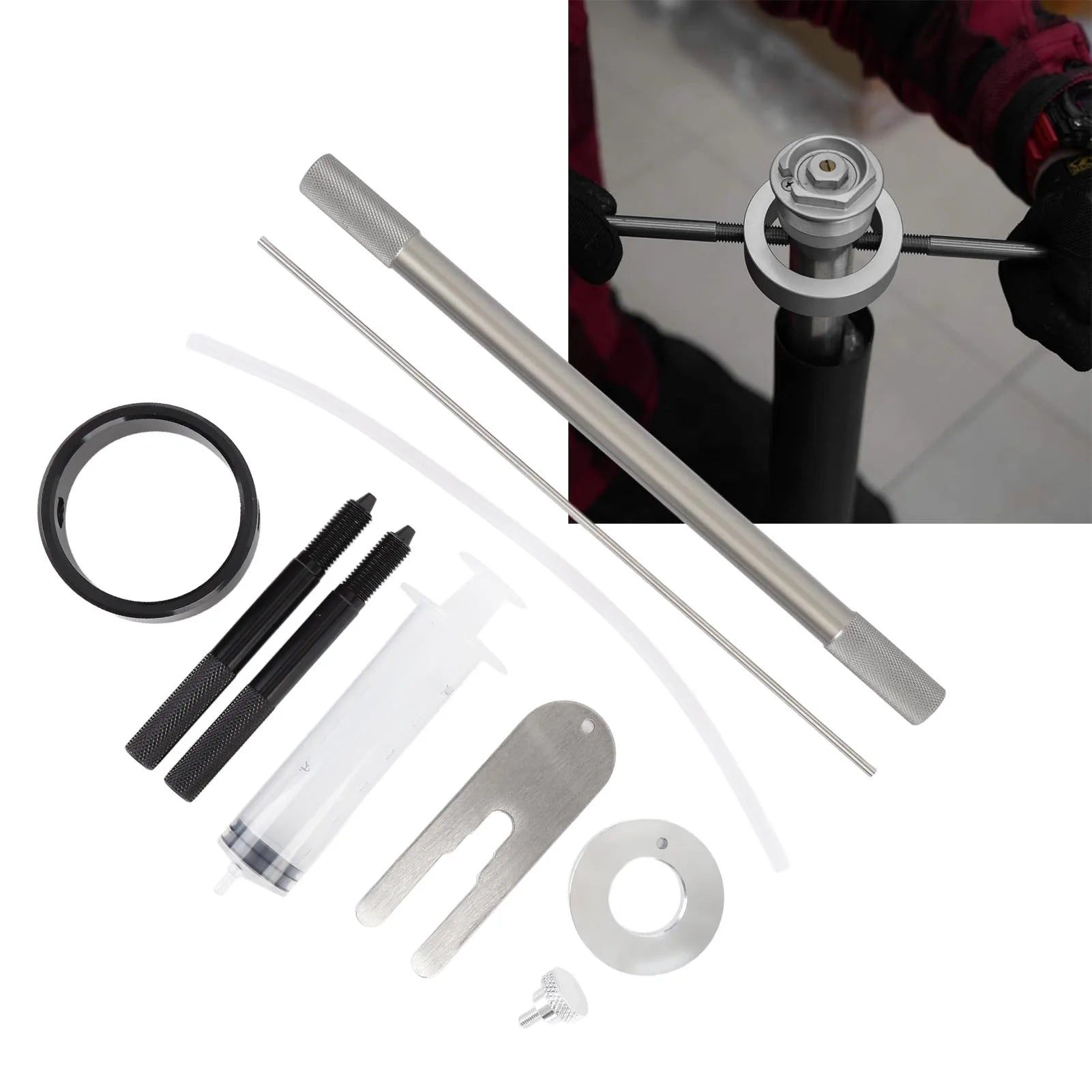 Motorcycle Fork Maintenance Tool Set Metal Fork Oil Level Tool for Most Regular Cartridge and Inverted Forks Qme
