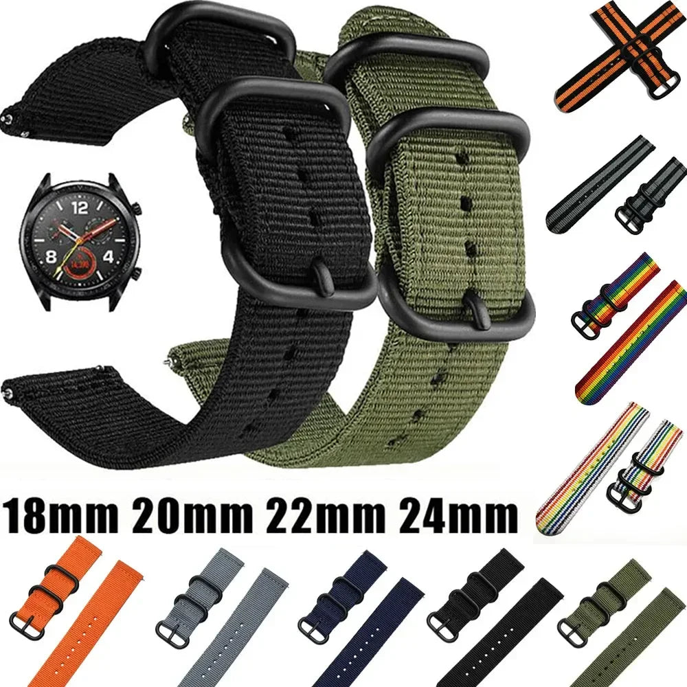 18mm 20mm 22mm 24mm Nylon Fabric Watch Bands Sport Strap For Samsung Galaxy Watch 3 Band Bands Amazfit GTR GTS Huawei GT2 Qme
