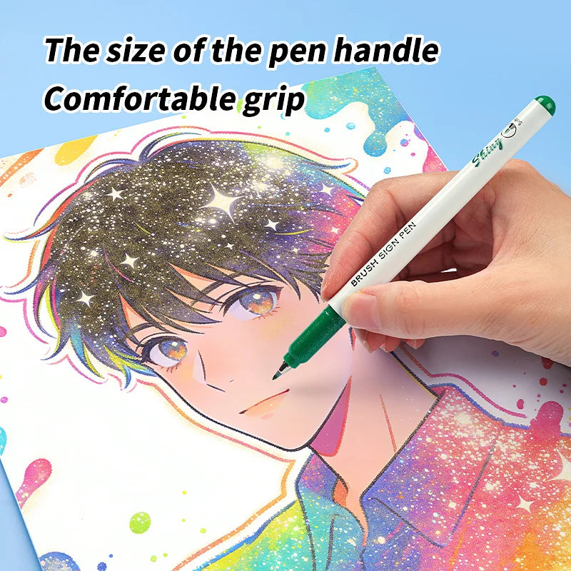 24 Colors Glitter Brush Art Pens – Dazzling Sparkle Markers with Acrylic Ink for Rock Ceramic Fabric Canvas & More Art Craft Qme
