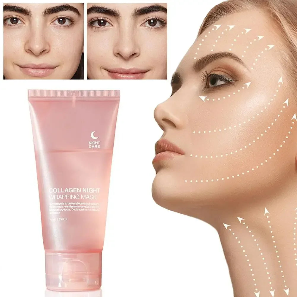 Hydrolyzed Collagen Overnight Facial Mask Wrapping Peel-Off Mask Hydrating Firming Mask for Elasticity Reduces Sagging Dullness Qme