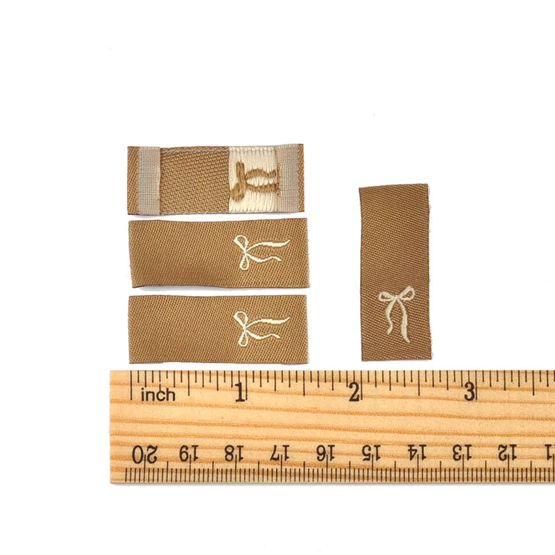 50pcs 15-38.5mm Rectangle Brown/White/Black Bow Label Embroideried Clothes Backpack Sewing Accessories Handmade Crafts c3784 Qme 1-50Pcs