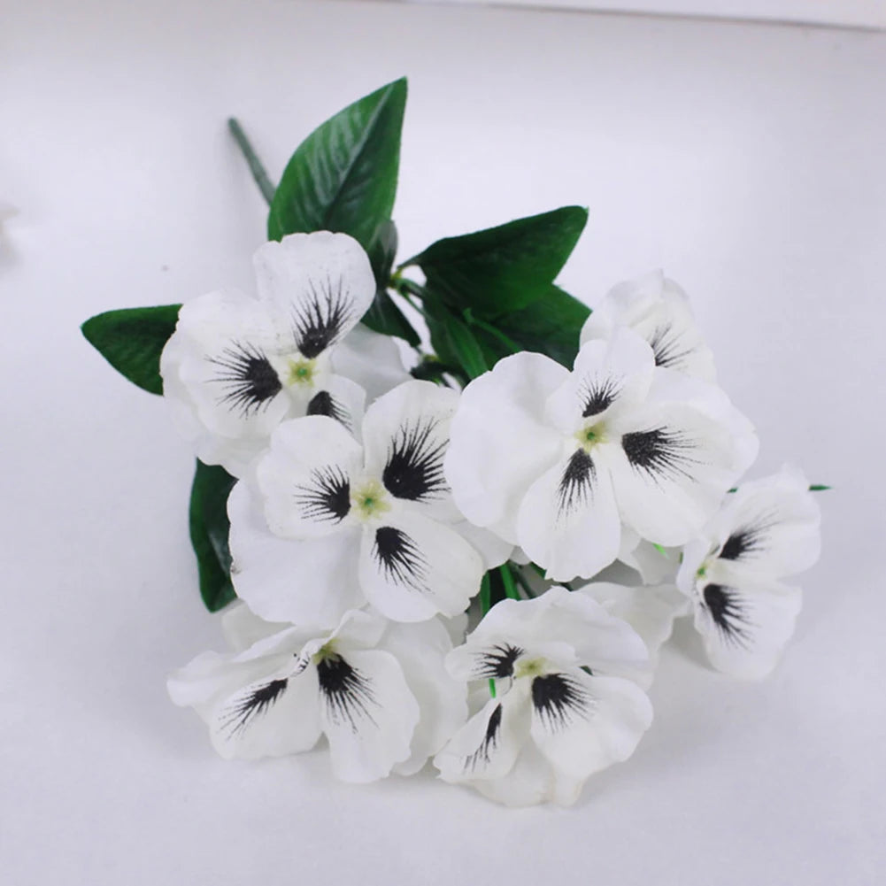 1 Pc Artificial Pansy Flowers Fake Flower For Wedding Party Home Plant Bunch Balcony Decoration Artificial Flowers Qme White