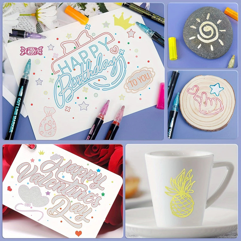 Outline Marker, Metal Glitter Powder Gel Pen, Gift Fashion Items, Cool and Lovely Art Handicraft School Painting Supplies Qme