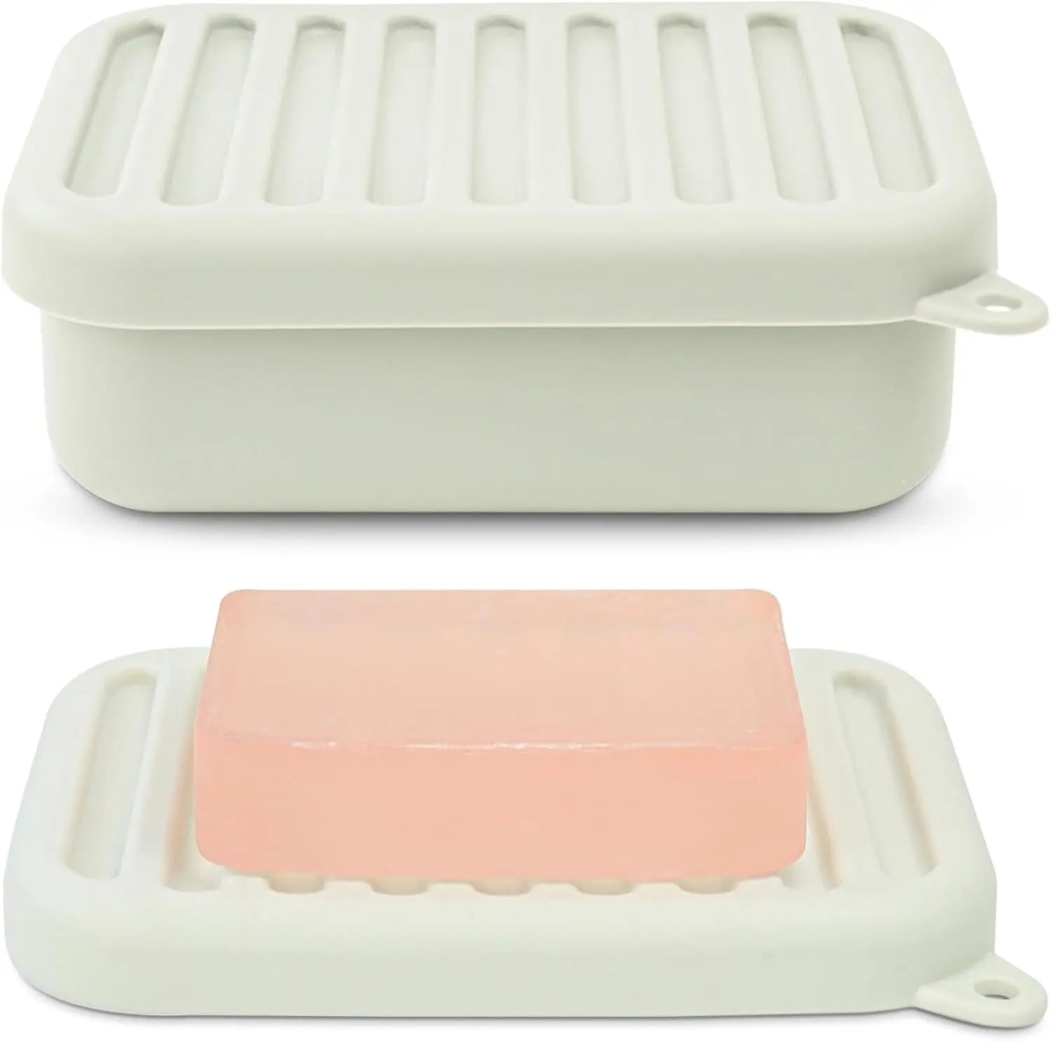 Portable Silicone Travel Soap Case Leak Proof Drainage Lid Layer Qme Beige 1PC