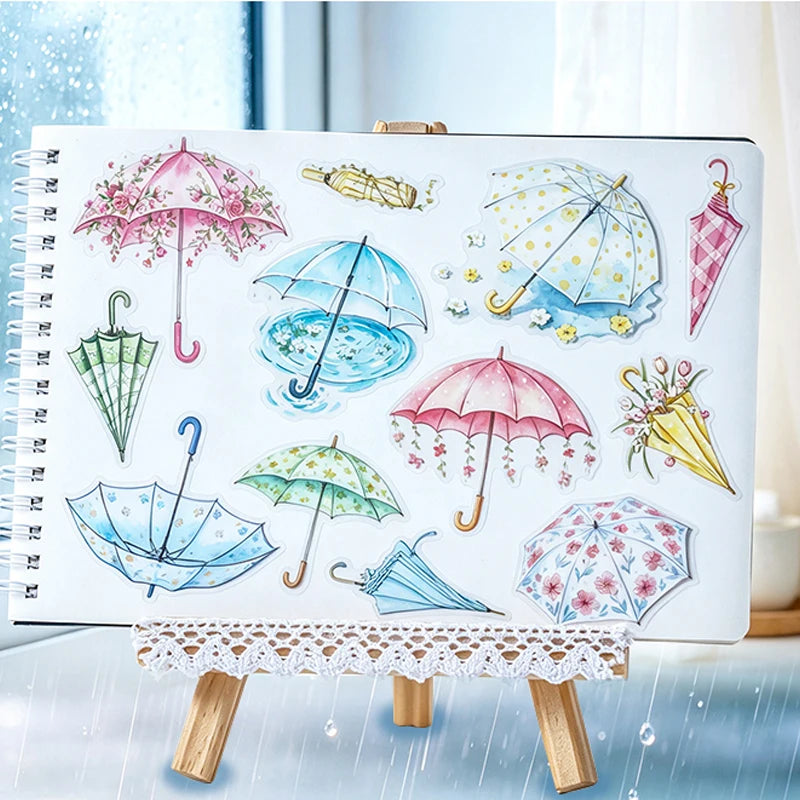 Spring Floral Umbrella Die-cut Stickers, Rainy Themed Journal Collage Supplies, Decorative Stickers for Cups, Greeting Cards Qme