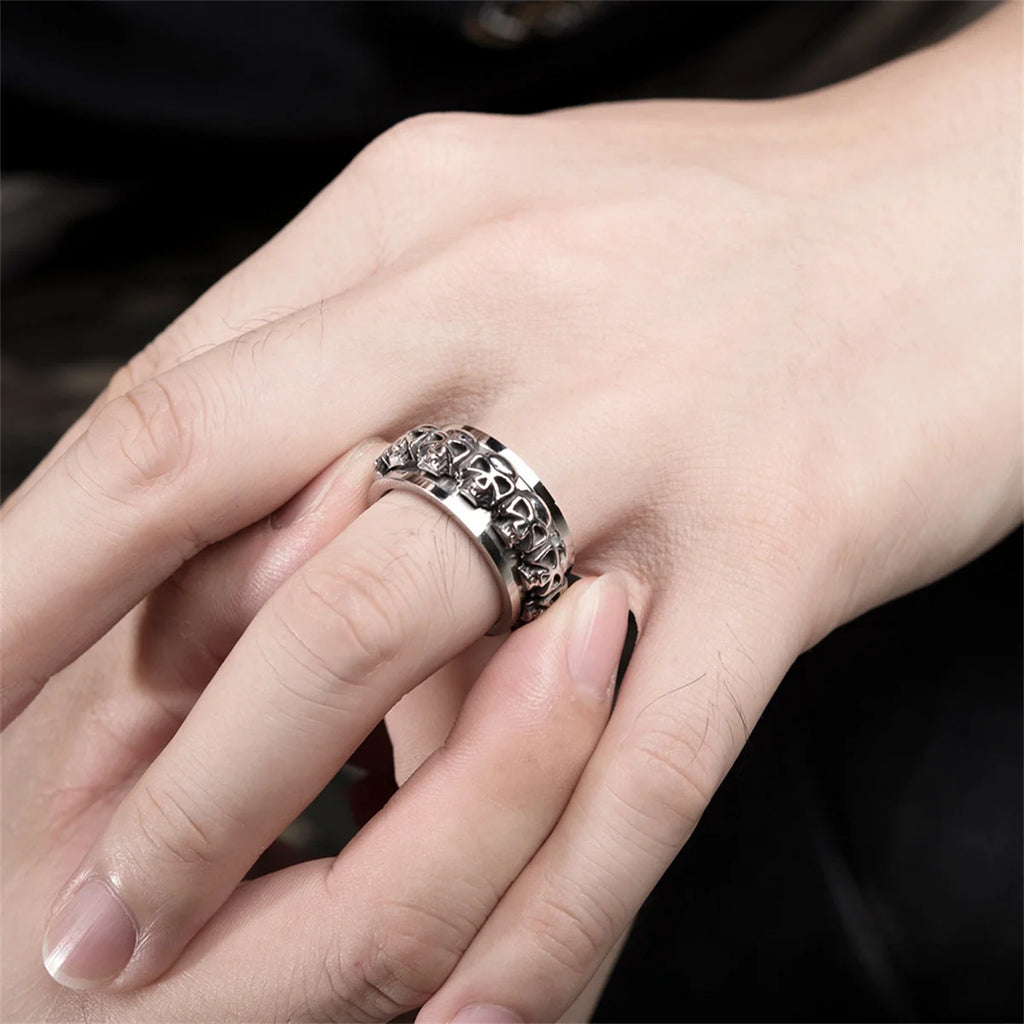 Rotatable Punk Stainless Steel Men Hip Hop Y2k Statement Skull Ring Silver Color Fashion Gothic Jewelry Rings Women Boys Qme
