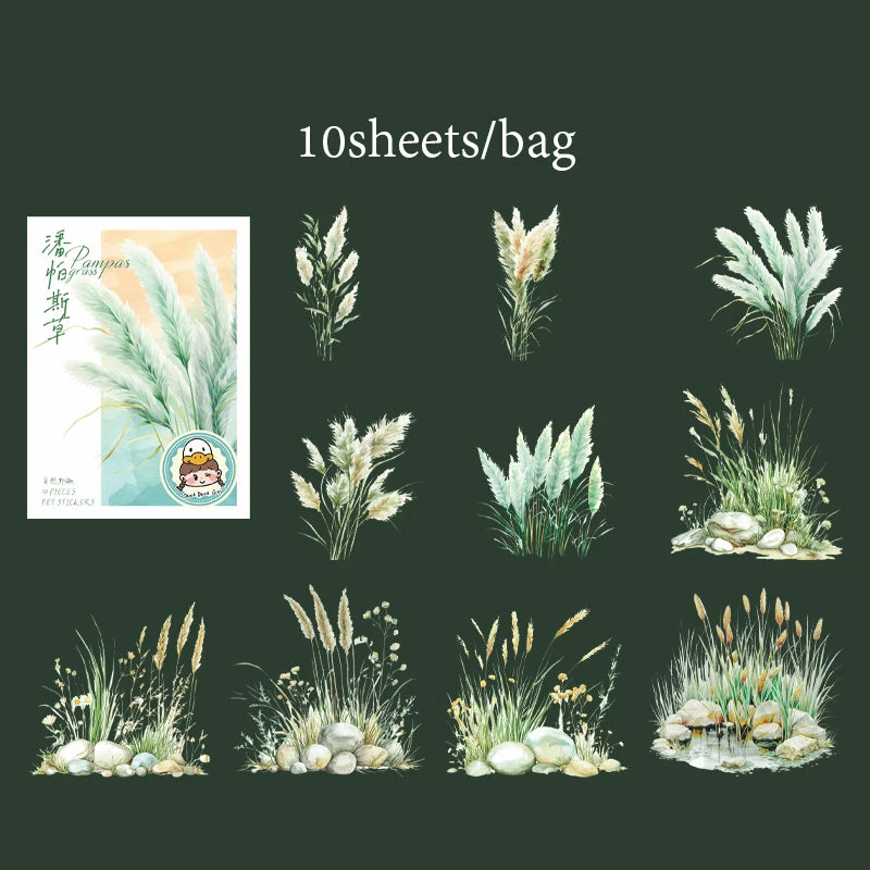 Stickers 10sheets/bag Pampas Grass Stickers Handbook Stationery DIY Handmade Scrapbook & Journal Decorative Sticker Packs Qme 2