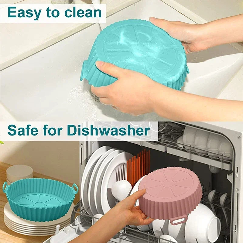 Silicone Air Fryers Oven Baking Tray Pizza Fried Chicken Airfryer Silicone Basket Reusable Airfryer Pan Liner Accessories Qme