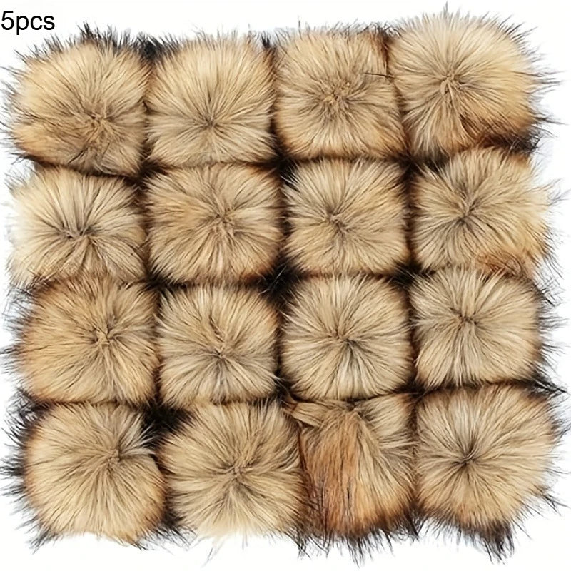 Artificial fur Pom Pom ball 10cm detachable soft elastic accessory for hats, scarves, keychains DIY crafts decoration winter hat Qme frosty brown 5pcs