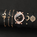 6PCS/Fashion Women's Watch Set Simple Leather Strap Quartz Women's Watch Set Girl Gift Qme black No