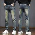 High-quality American retro jeans men's 2025 autumn new micro-elastic popular wear-resistant wash slim straight pants Qme Yellow Retro blue 31