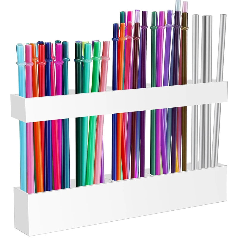 Drinking Straw Holder Organizer No Drilling Cabinet Door Mounted Qme White