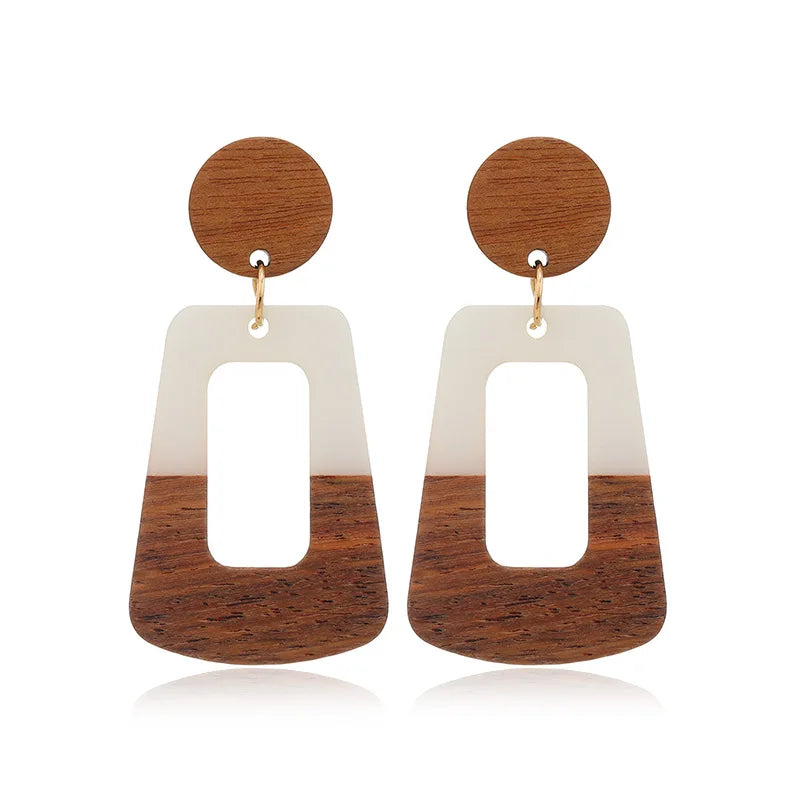 New Fashion Creative Wood Splicing Resin Earrings Hollow Trapezoid Geometric Earrings For Wedding Party Daily Wear Jewelry Gift Qme 3