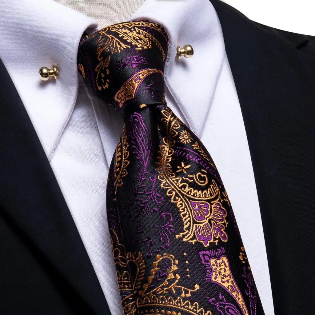 Hi-tie Luxury Teal Blue Wedding Necktie Men's Tie Glod Collar Pin Qme N-0571-CP-0001