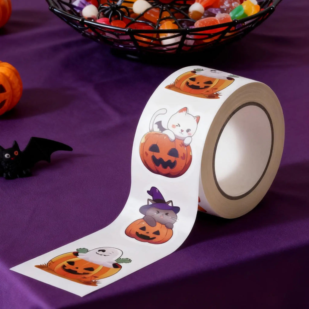 Halloween Stickers 500 Pumpkin Face Shape Decals Roll Sealing Qme