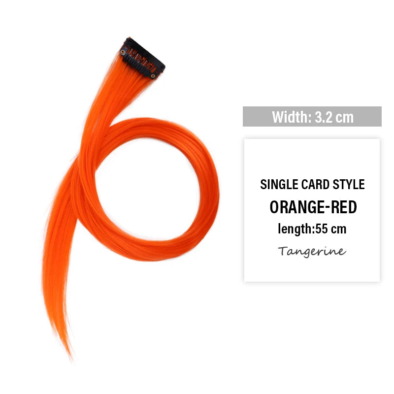 Colored Clip-in Hair Extensions - 55cm High-Temp Matte Fiber, Seamless Realistic Synthetic Fiber Hair Pieces Styling Accessories Qme orange-red
