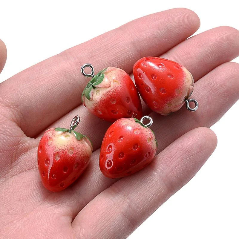 Big Small 3D Strawberry Fruit Resin Charms Pendant Earring DIY Qme