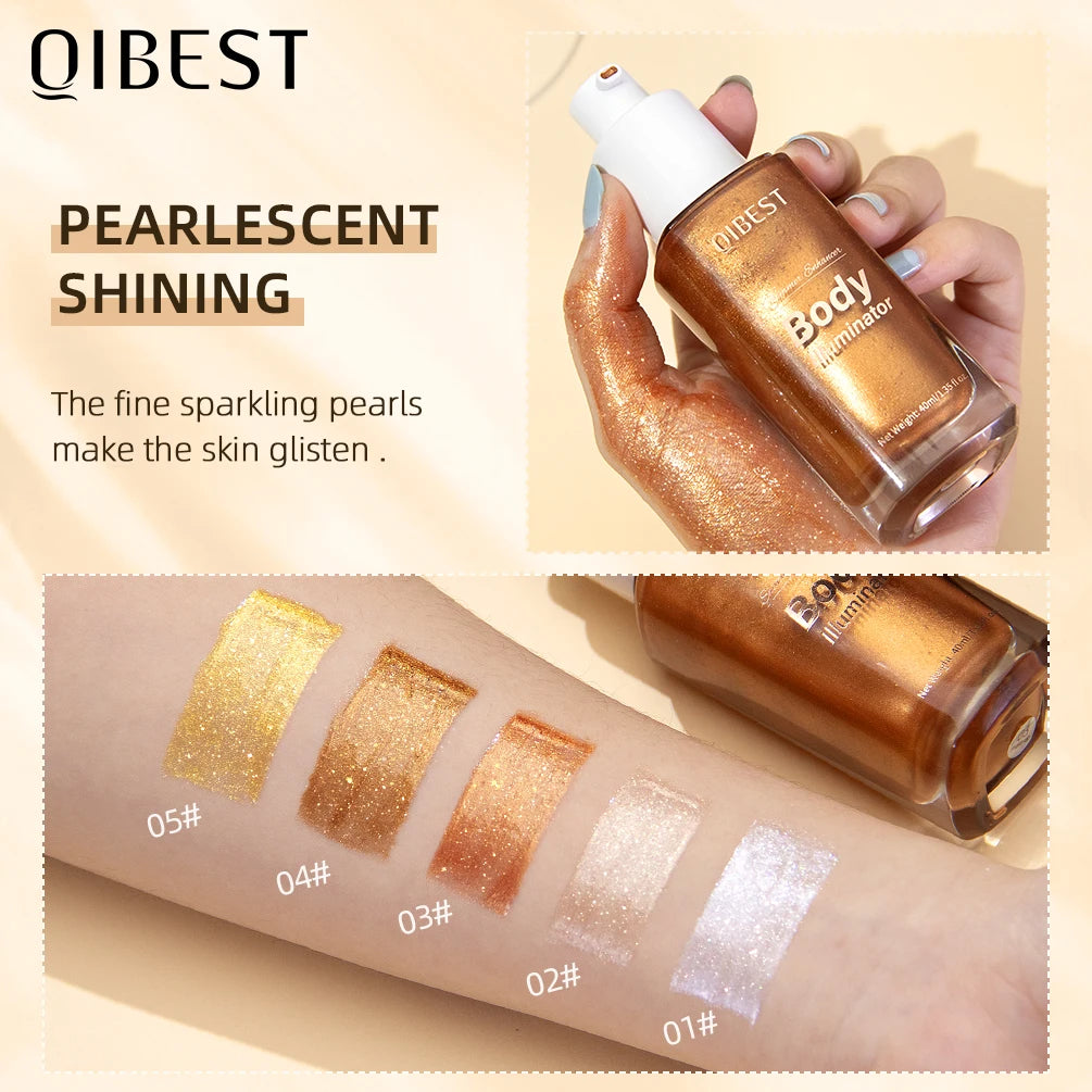 QIBEST 5 Colors Glitter Liquid Highlighter Pearlescent Shiny Sequins Lying Silkworm Shimmer Makeup For Face Highlight Contour Qme