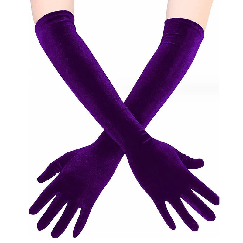 Women Velvet Long Autumn Winter Warm Black Evening Dress Etiquette Gloves Retro Style Banquet Accessories Elasticity Mittens Qme Fuchsia one size