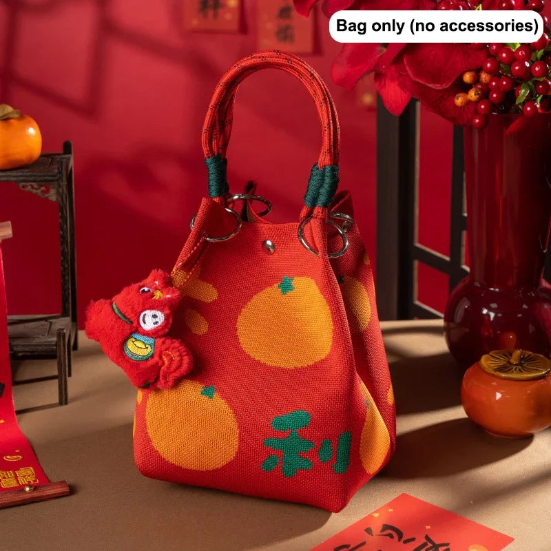 New 2026 Horse Year Cartoon Mascot Pony Knitted Bucket Bag For Women Fashion Large Capacity Portable Handbag New Year Gift Qme style 7