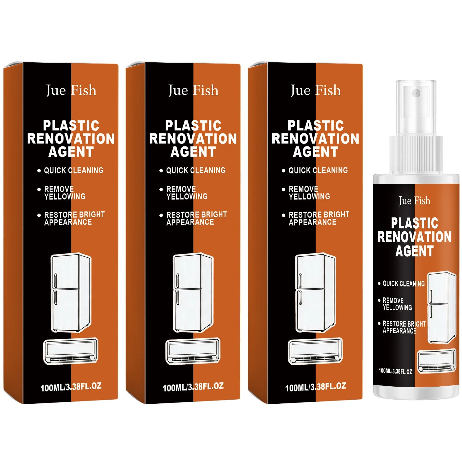 Plastic Renovation Agent Remove Oxidation Stains Dust Grime Restore Gloss Brigh Prevent Re-Yellowing Plastic Yellowing Remover Qme 3 x 100ML Boxed