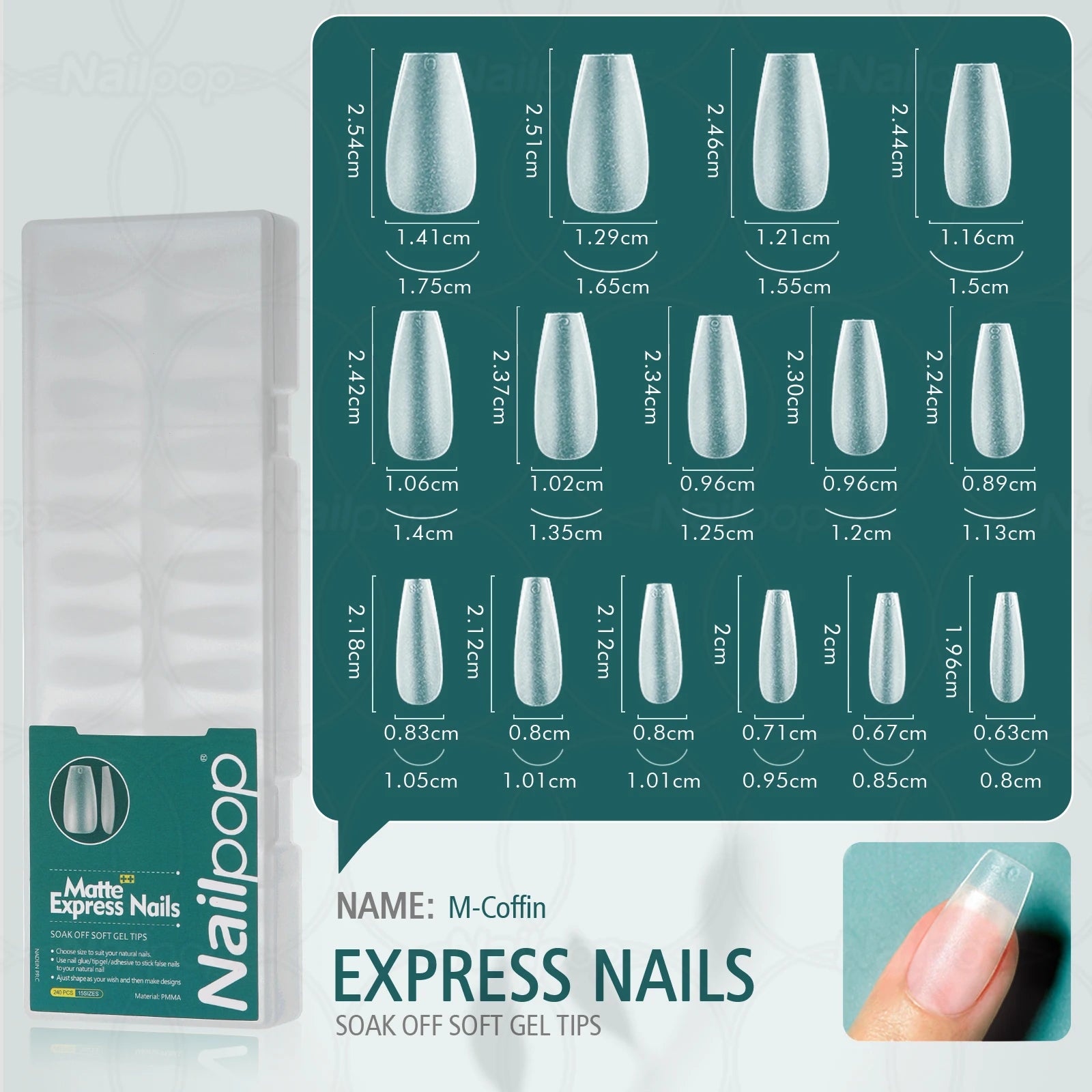Nailpop Soft Matte False Nail Tips No File Required Durable Premium Qme M-Coffin