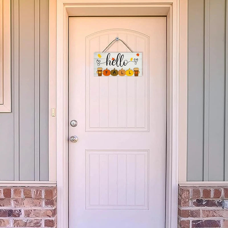 Rustic Hello Fall Wall Hanging Decor Wood Art Plaques Sign Door Sign for Home Living Room Front Door Decor Qme