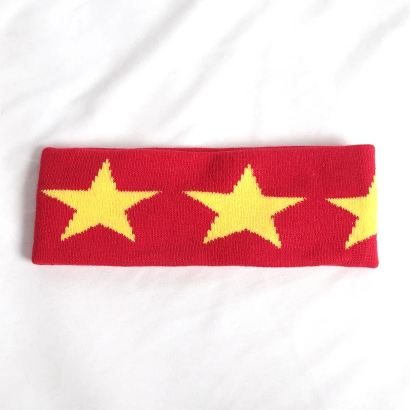 Men Women Elastic Sweatband Sport Hairbands Pentagram Head Band Yoga Qme Red