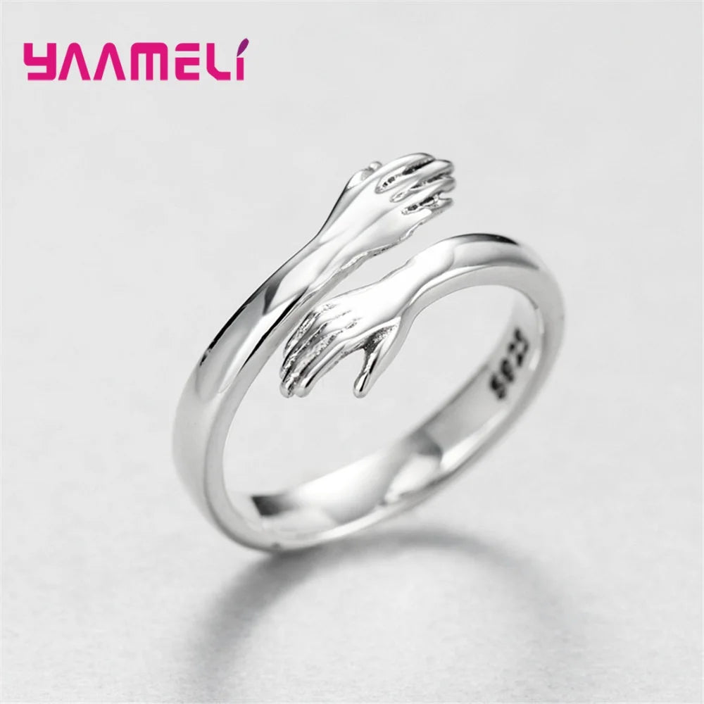 Novelty Love Hug Charms Open Band Adjustable Ring for Men Women 925 Sterling Silver Color Couple Lover Dating Jewelry Qme